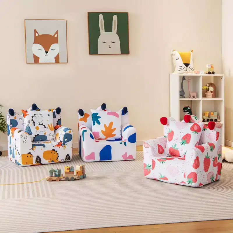 Costway Kids Sofa Chair Foam Filled Armchair Dinosaur Toddler Couch with Cover & Pillow