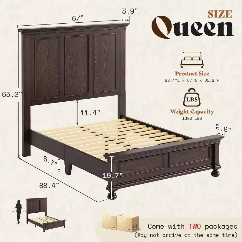 Solid Pine Wood Platform Bed Frame with 65.2