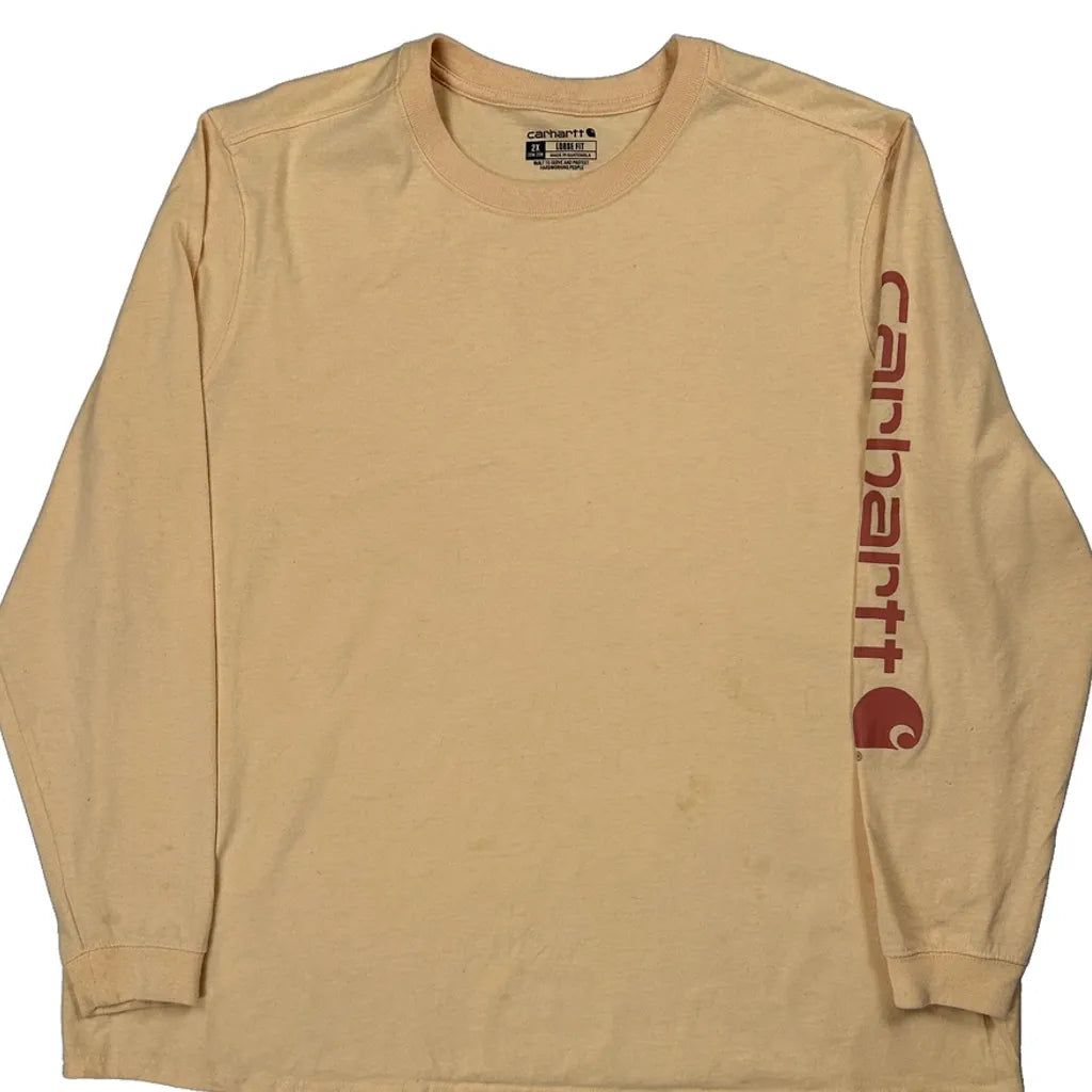 Women's Long Sleeve Crew Neck T-Shirt 2XL Beige Cotton Regular Fit