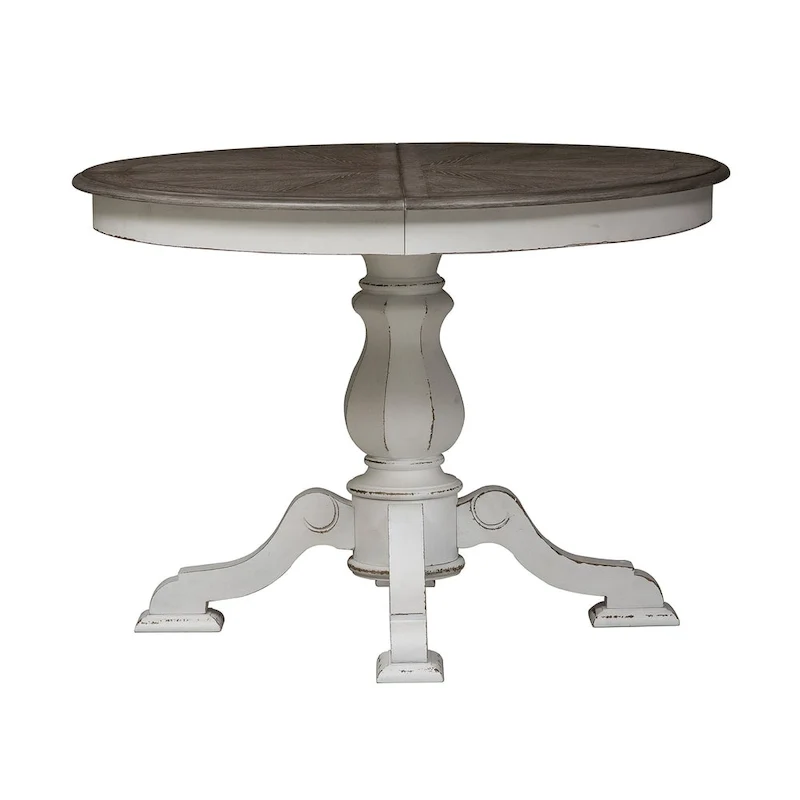 Magnolia Manor Round Pedestal Dining Table with Expandable Leaves - 2 Finishes
