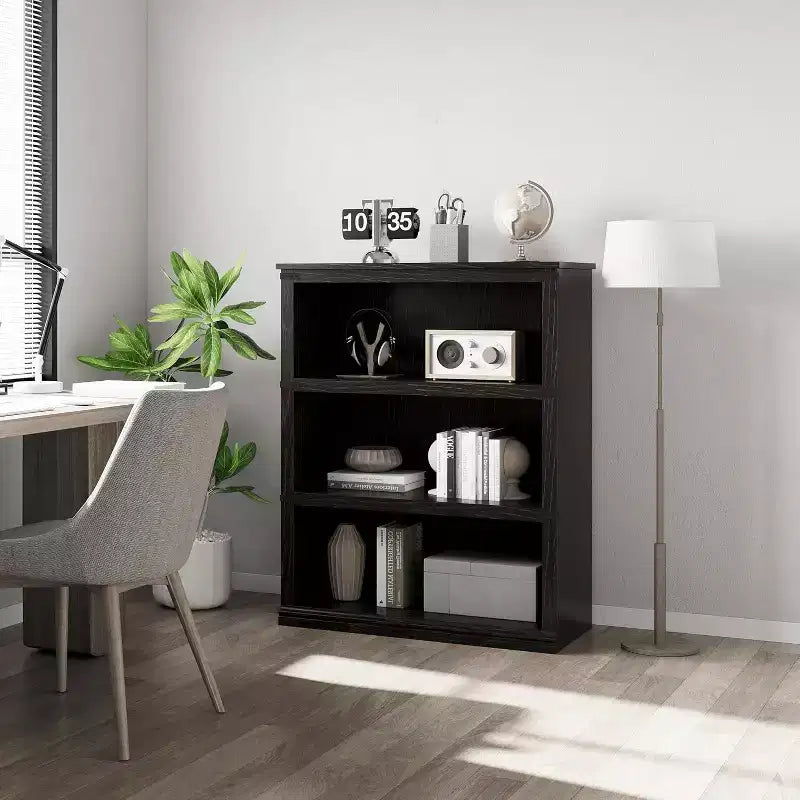 Farmhouse 3-Tier Bookcase: Low Wooden Shelf with Open Storage for Living Room, Home Office, or Bedroom Display & Organization.