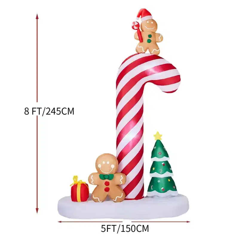 NAYSAYE 8.2FT Candy Cane and Gingerbread Men Inflatable Christmas Decoration Festive Holiday Yard Display for Home Garden, Red and White,