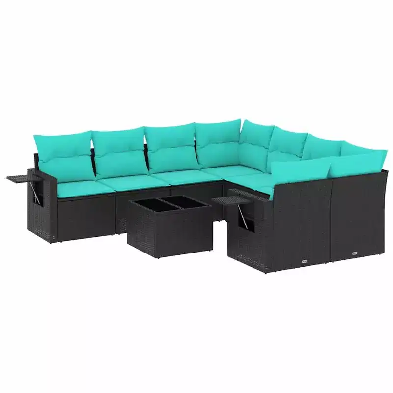 vidaXL 9 Piece Garden Sofa Set with Cushions Poly Rattan