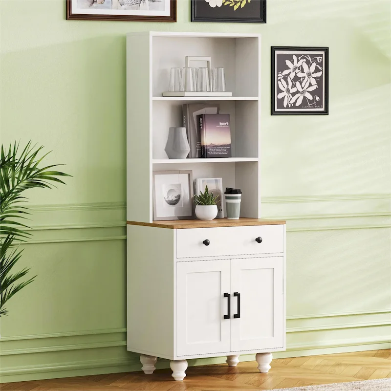 Farmhouse Storage Cabinet with 4 Solid Wood Gourd-Shaped Legs