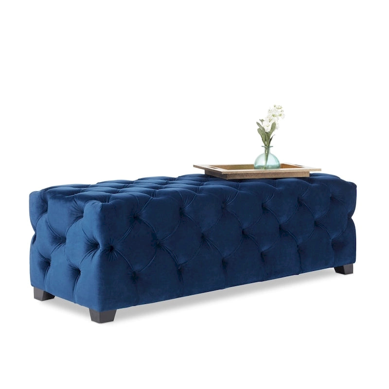 Tufted Velvet Ottoman Bench - Button Detail Upholstered Entryway Bench for Bedroom