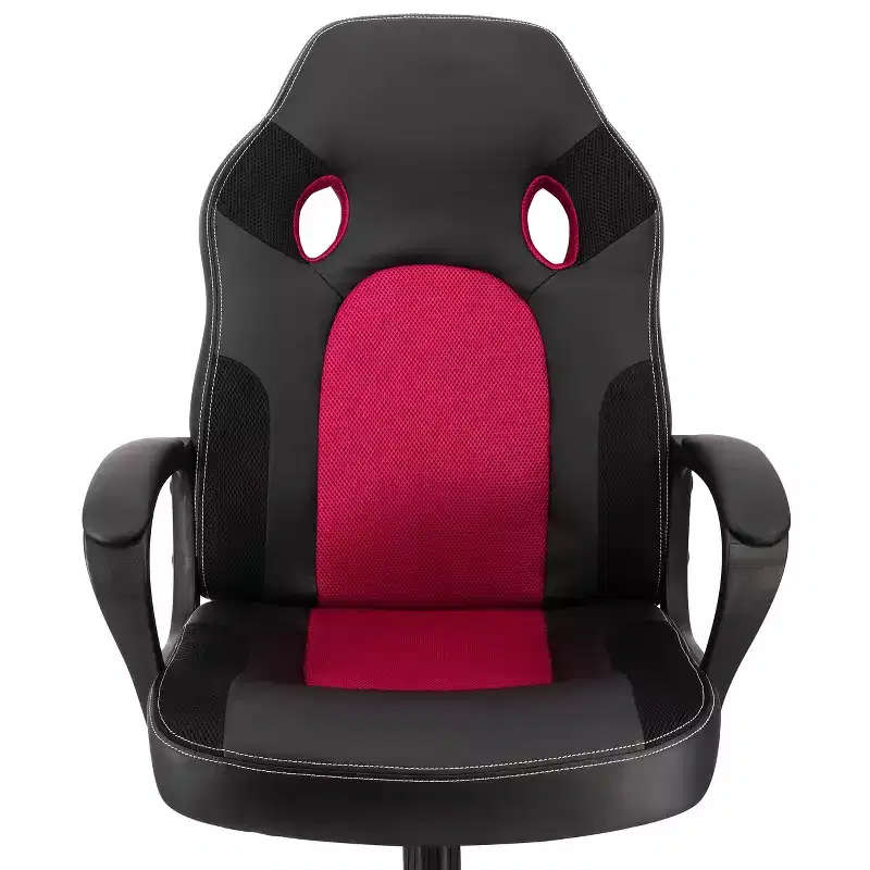 Elama High Back Adjustable Faux Leather and Mesh Office Chair in Black and Burgundy