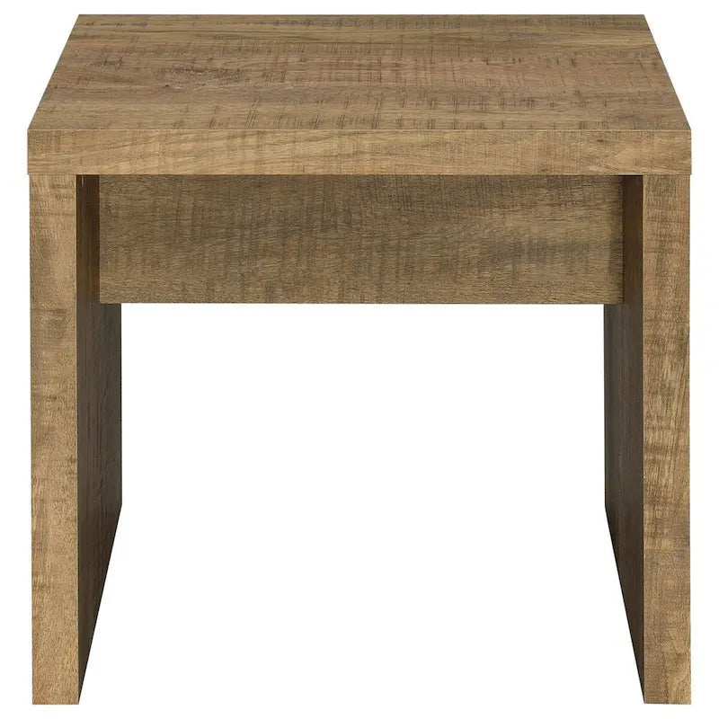 Nette 24 Inch End Table with Rough Hewn Saw Marks, Wood, Natural Brown