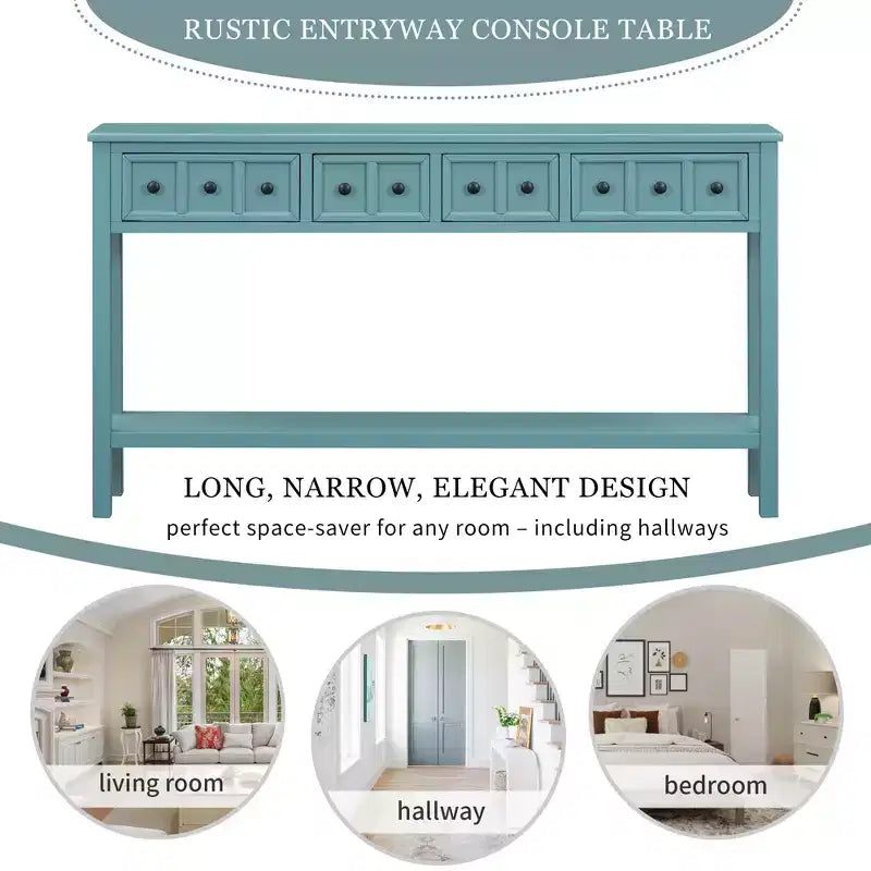 60 Rustic Console Table with 4 Drawers and Bottom Shelf, White