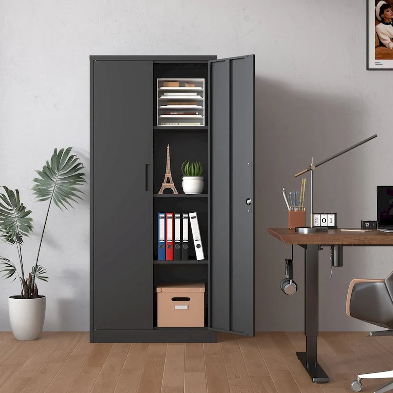 71H Metal Garage Storage Cabinet,Tool Steel Locking Cabinet with Doors and 4 Shelves, Tall Cabinets
