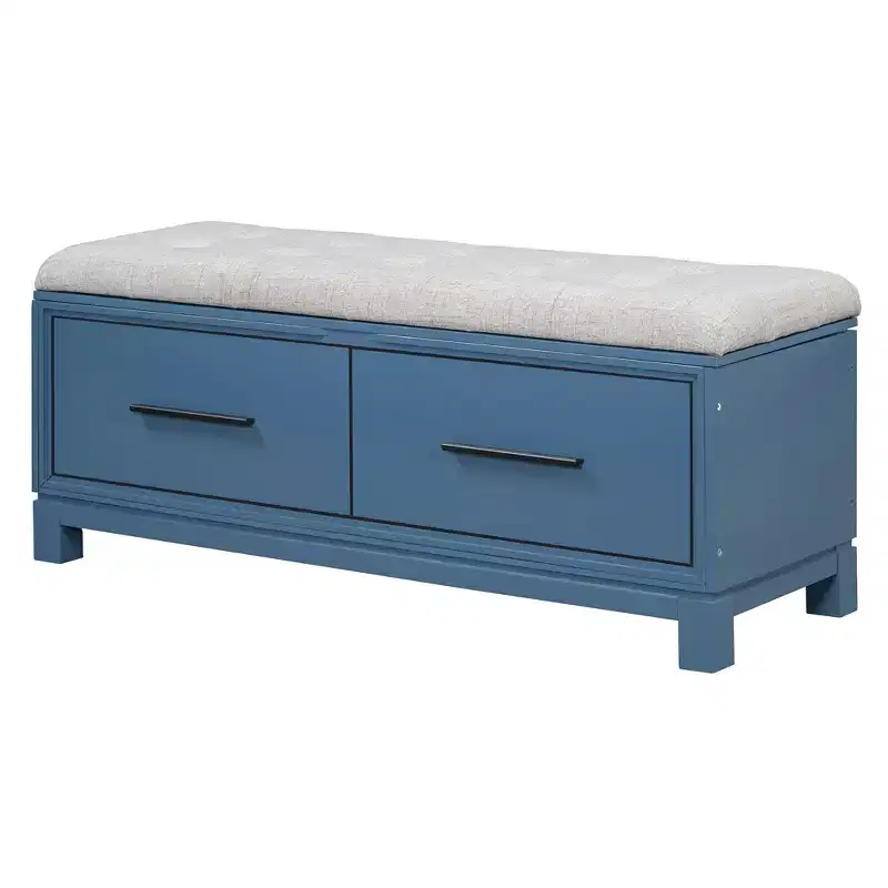Shoe Bench with Removable Cushion, Entryway Bench with Hidden Storage for Living Room, Entryway and Hallways, Navy