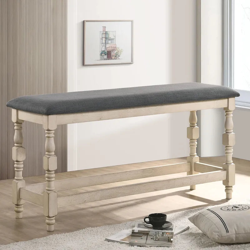 50-Inch Farmhouse Counter Height Upholstered Bench with Turned Legs