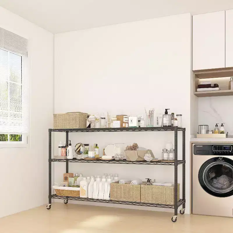 Black 3-Tier Adjustable Tier Spacing With Adjustable Casters