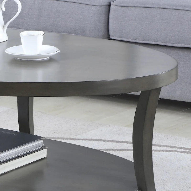 Oval Birch Wood Veneer Coffee Table with Lower Shelf