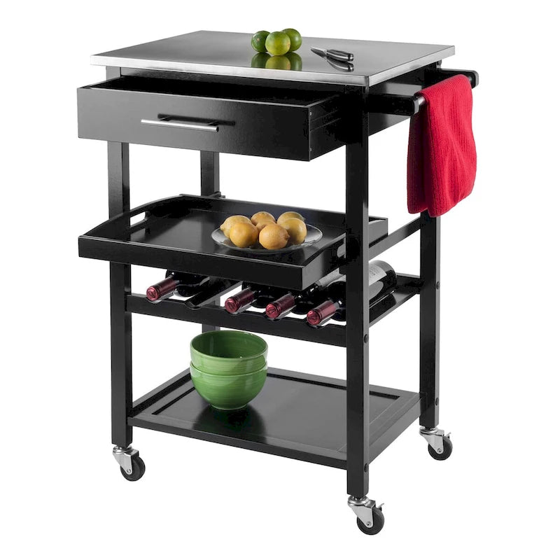 Utility Kitchen Cart, Stainless Steel Top, Black