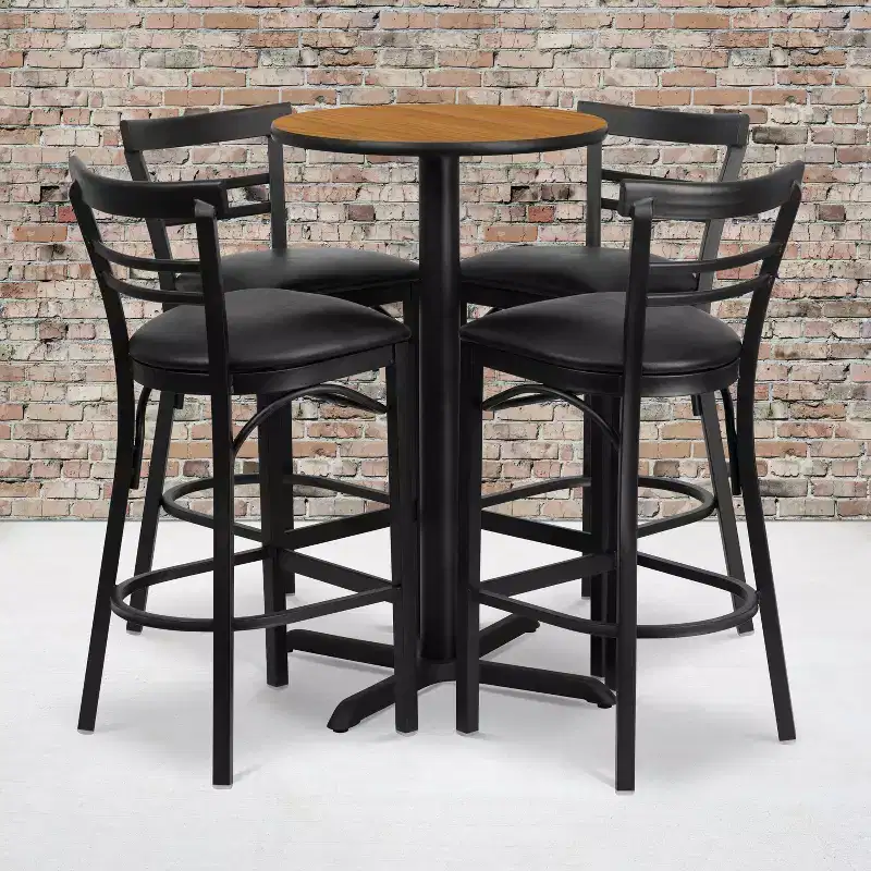 Flash Furniture 24'' Round Laminate Table Set with X-Base and 4 Two-Slat Ladder Back Metal Barstools