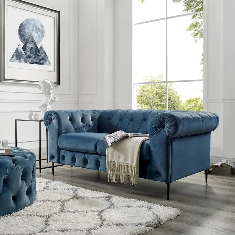 Tufted Velvet Chesterfield Loveseat Sofa
