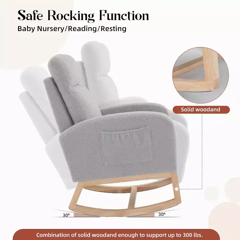 Rocking Glider Chair Modern Upholstered, Wingback Accent Rocker Chair Upholstered Tall Back Arm Chair