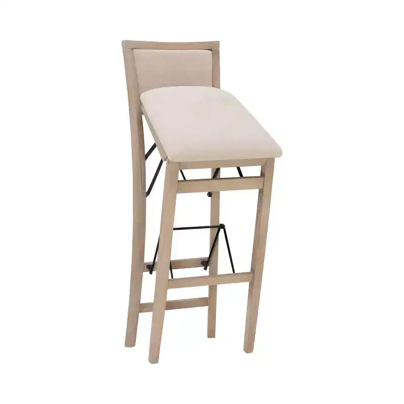 Keira Padded Back Solid Wood and Upholstered Seat Folding Barstool Gray Wash - Linon