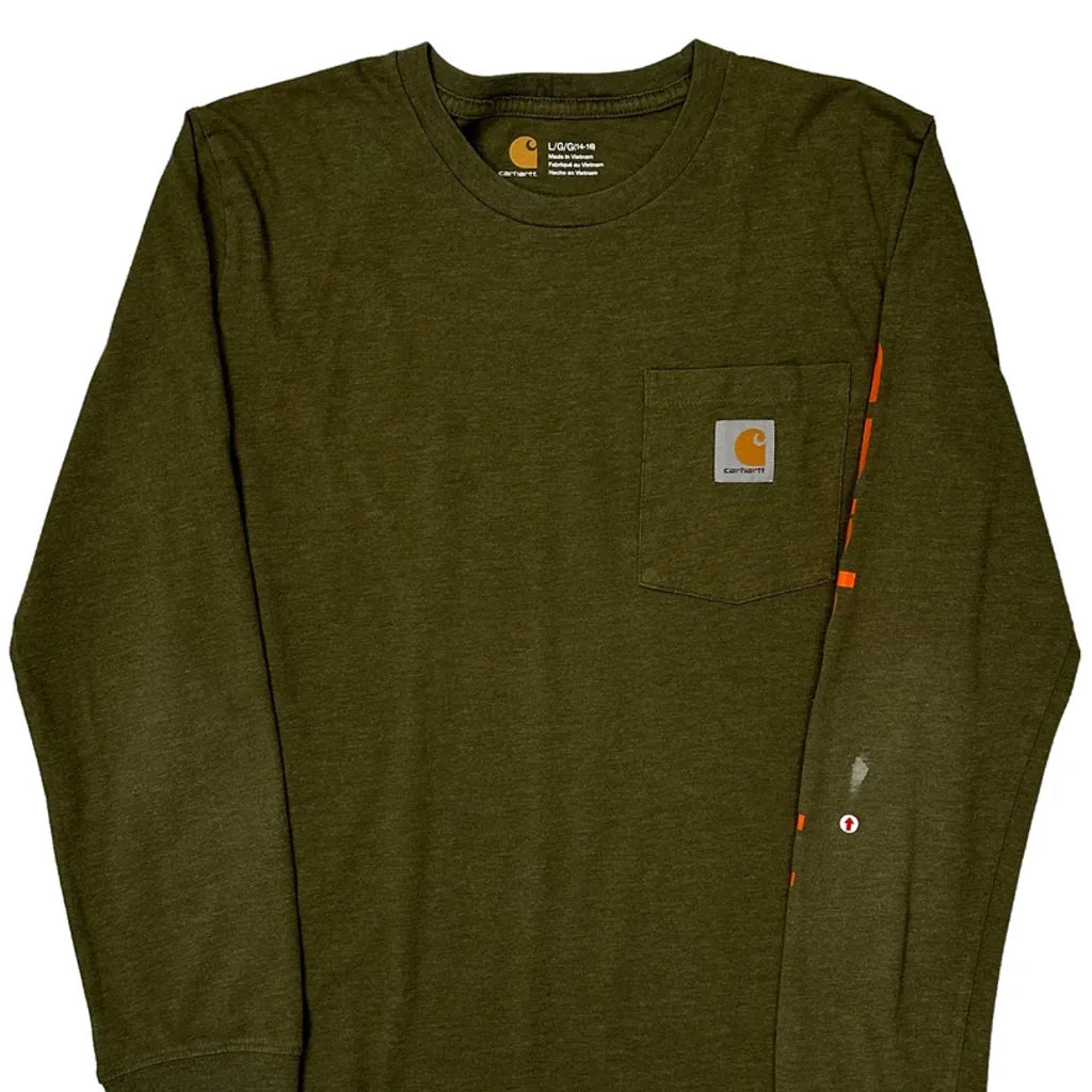 Long Sleeve T-Shirt Women Regular Fit Crew Neck Green Cotton Large