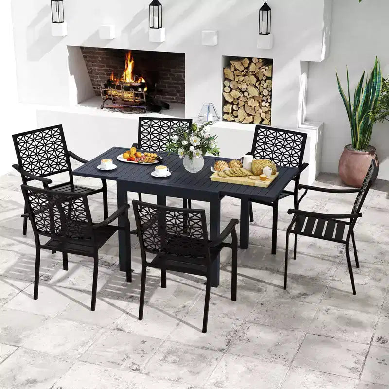 Gymax 7PCS Expandable Outdoor Dining Set w/Slatted Tabletop & Seats for Deck Garden