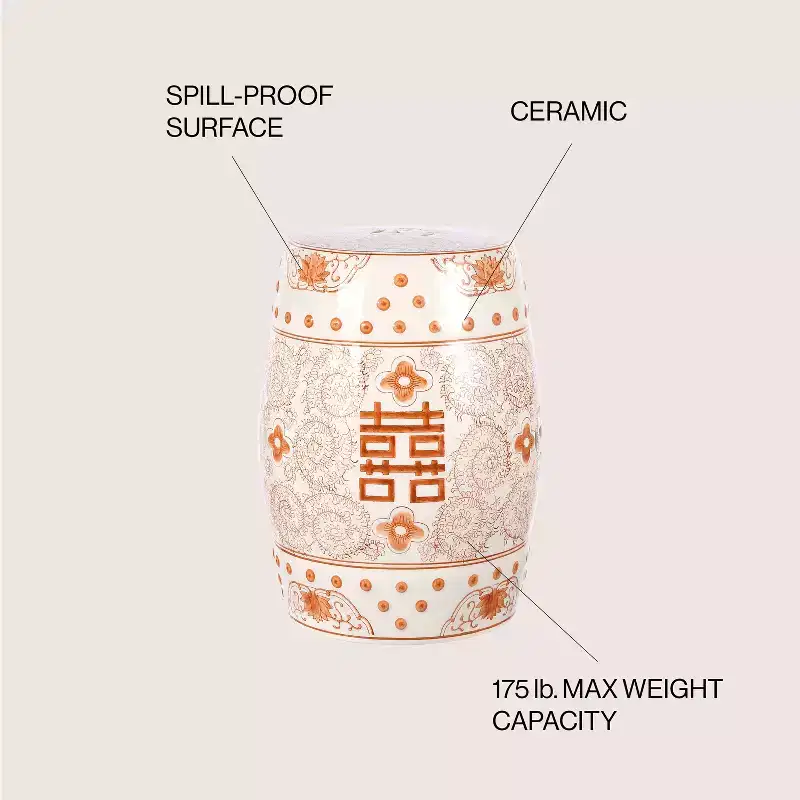 JONATHAN Y Double Happiness 18 Chinoiserie Ceramic Drum Garden Stool/Accent Table