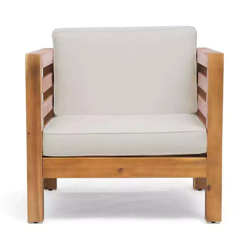 GDFStudio Cascada Outdoor Acacia Wood Club Chair with Water-Resistant Cushion