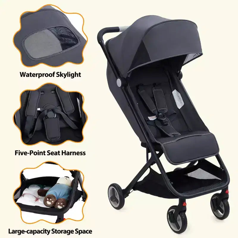 Compact Triple-Fold Baby Stroller with Canopy
