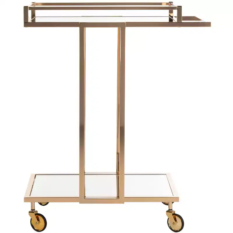 2 Tier Rectangle Bar Cart - BCT8003A - Gold/Mirror