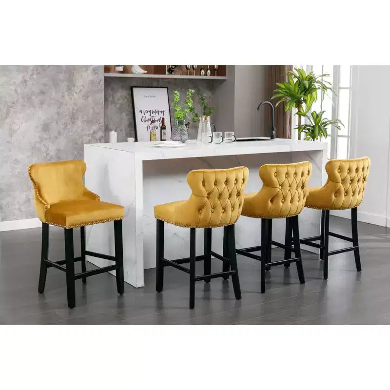 Modern Velvet Wing-Back Counter Stools Set of 2 - Upholstered Bar Chairs for Kitchen, Cafe
