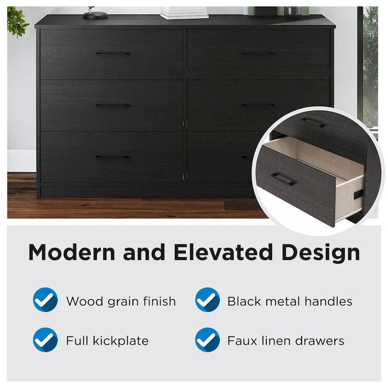 Wide 6-Drawer Dresser with Laminate Finish