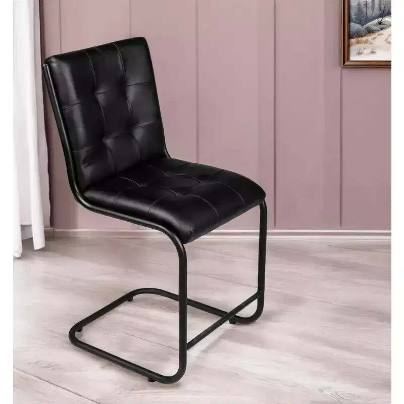 HomeRoots Tufted Black Upholstered Leather Dining Side Chair