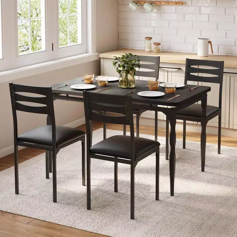 5 Piece Dining Table Set, Industrial Style Dining Table and Chairs Set for 4, Kitchen Table Set for Dining Room Kitchen Apartment