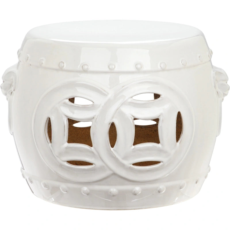 SAFAVIEH Noelly Double Coin Antique White Ceramic Decorative Garden Stool