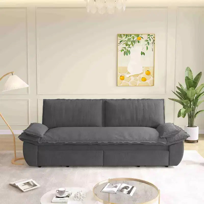 3-in-1 Convertible Sofa Bed – Corduroy Loveseat with Pull-Out Sleeper, Gray