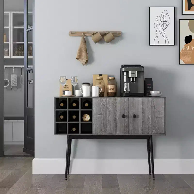 Coffee Bar Cabinet 9-Bottle Wine Rack and Adjustable Shelf, Sideboard Buffet Cabinet Wine Cabinet for Living Room