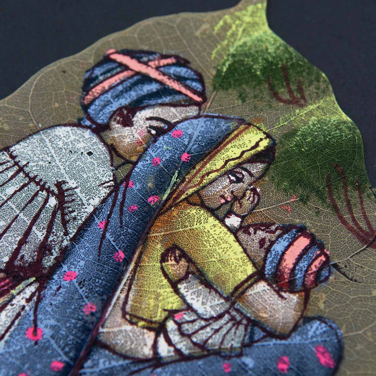 Peepal Leaf Painting, Family Scene