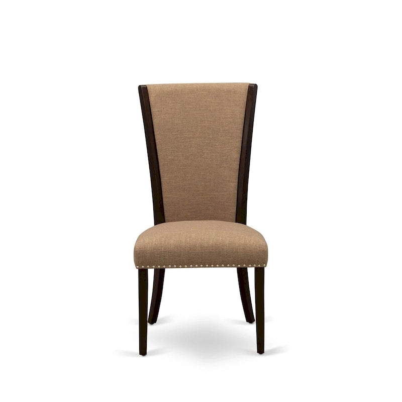 East West Furniture Dinette Set- a Rectangle Dining Table and Light Sable Linen Fabric Parson Chairs, Mahogany (Pieces Option)