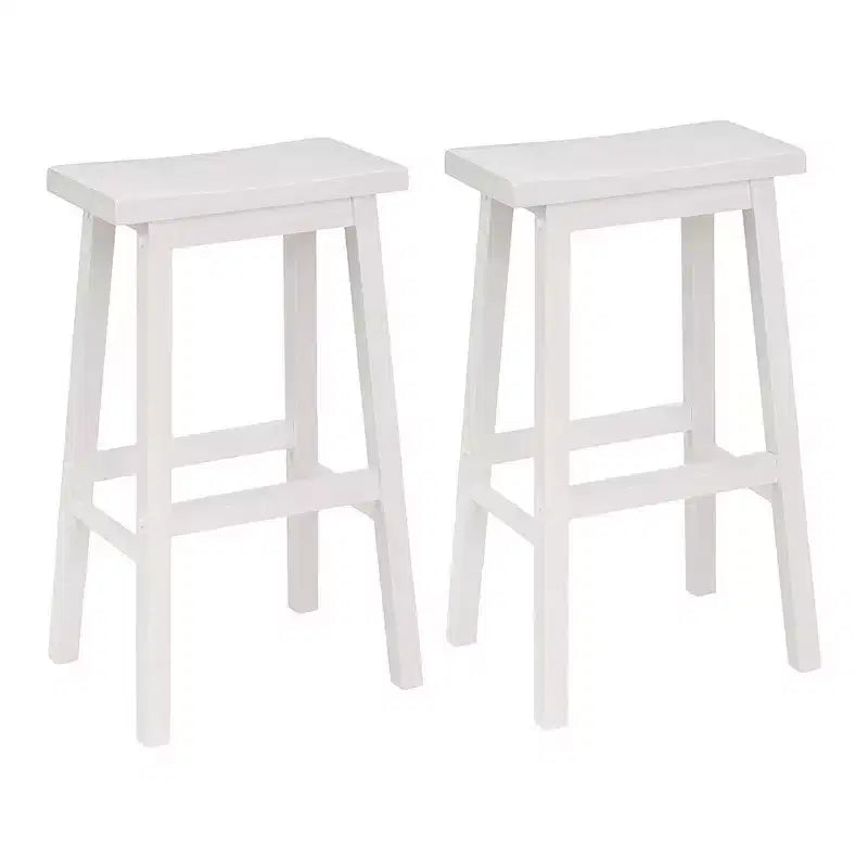 PJ Wood Classic 29 Inch Saddle Seat Kitchen Bar Counter Stool, White (8 Pack)