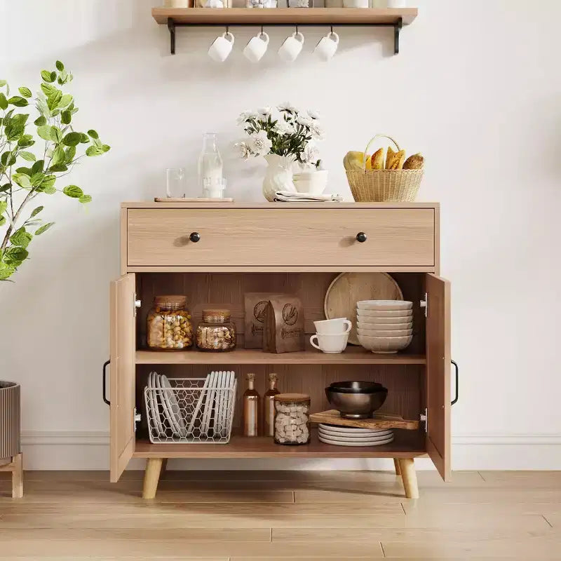COZONY Accent Cabinet with Storage, Console Coffee Bar Table, Buffet Cabinet Sideboard with Drawer & Doors, Wood Sideboard Credenza Console Table