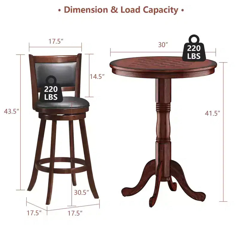 3pcs Pub Table Set 30'' Round Bar Height Table & 2pcs Swivel Bar Stools