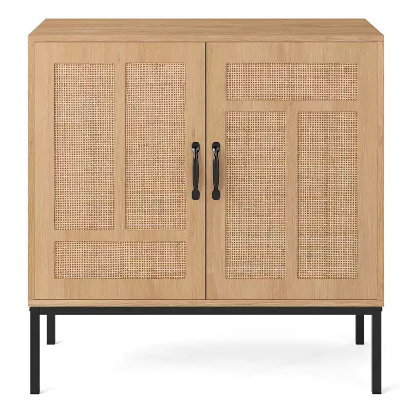 Costway Rattan Storage Cabinet w/ 2-Door Buffet Sideboard & 3-Position Adjustable Shelf