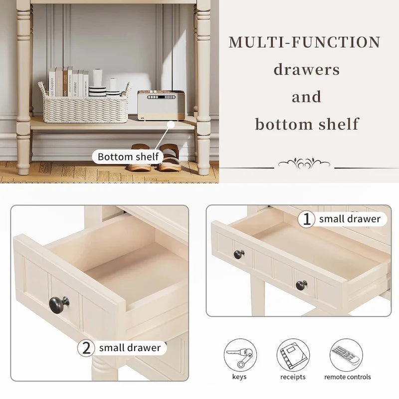Narrow Console Table with Drawers and Bottom Shelf