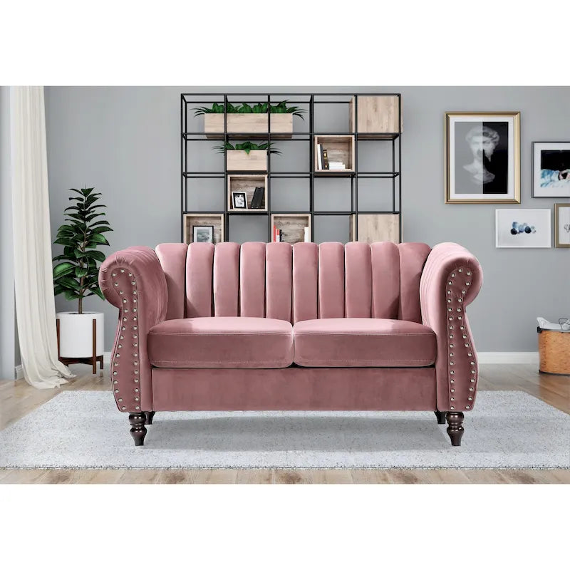 Velvet Chesterfield Rolled Arm Loveseat