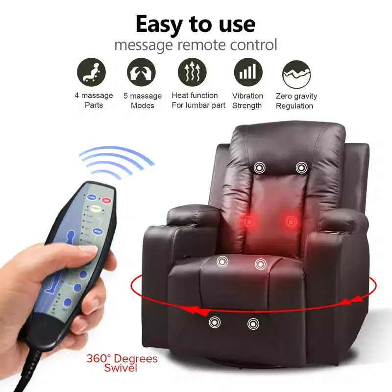 COMHOMA Pushback Power Recliner Chair PU Leather Rocking Sofa with Heated Massage Brown