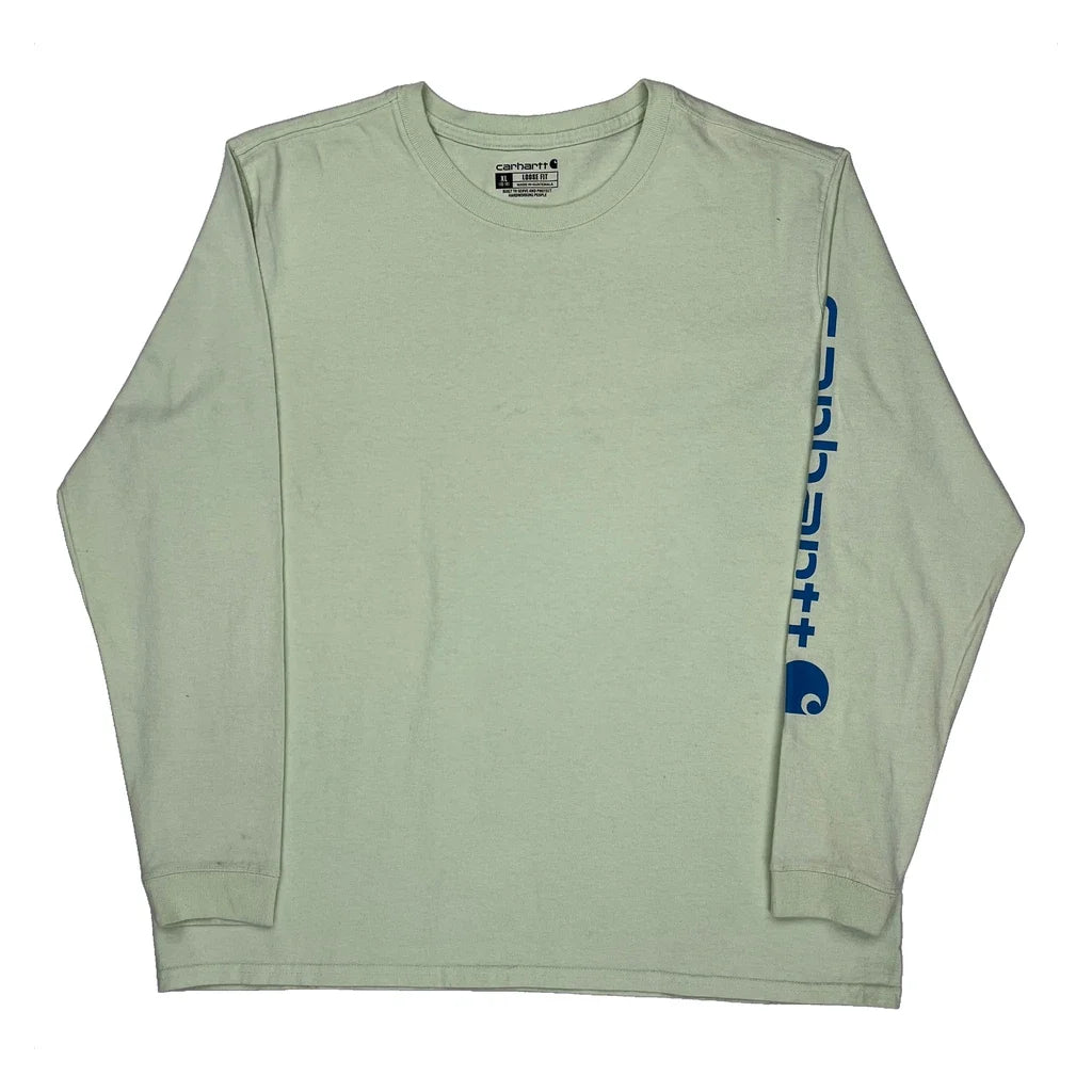 Long Sleeve T-Shirt Women XL Green Cotton Crew Neck Casual Top