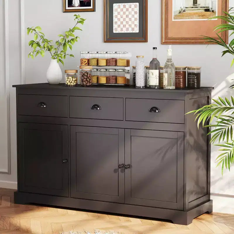 Costway 53.5 Storage Cabinet with 3 Drawers 2 Adjustable Shelves Buffet Sideboard
