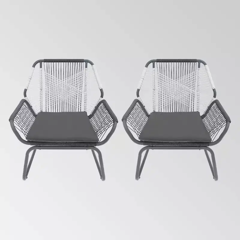 Milan 2pk Steel Club Chairs - Gray/White - Christopher Knight Home: Wicker Patio Accent Seating, Water-Resistant