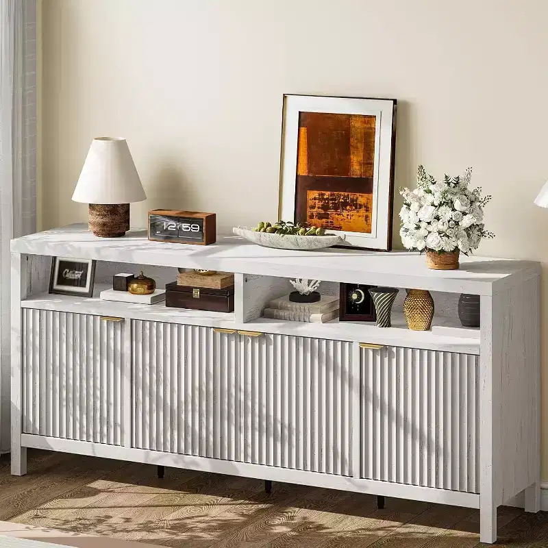 Adjustable 3-layer slotted storage cabinet with doors and handles, designed for kitchens, entrances and dining rooms