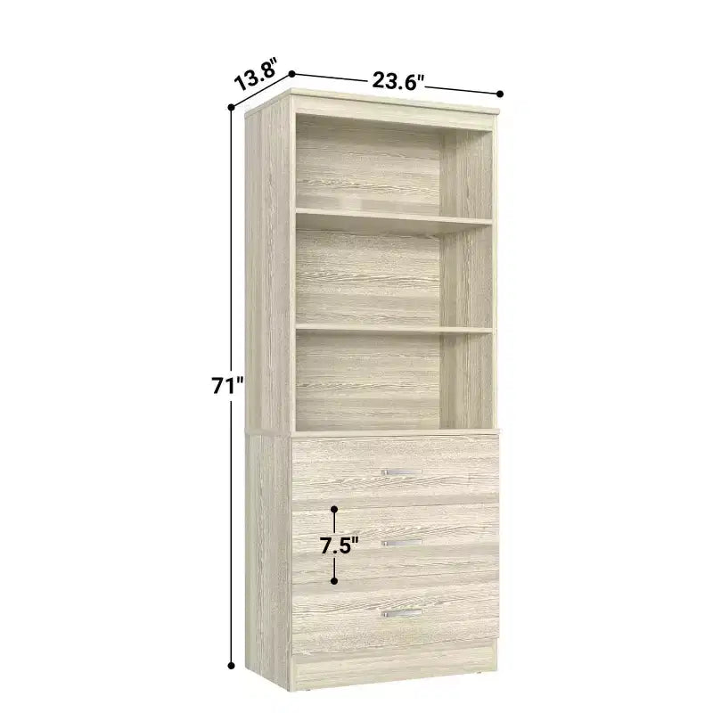 71-Inch Tall Bookshelf with 3 Drawers and Open Shelves