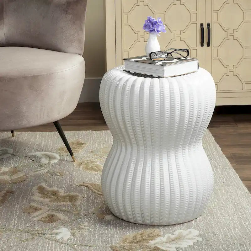 SAFAVIEH Paradise Taisia Oval White Ceramic Decorative Garden Stool